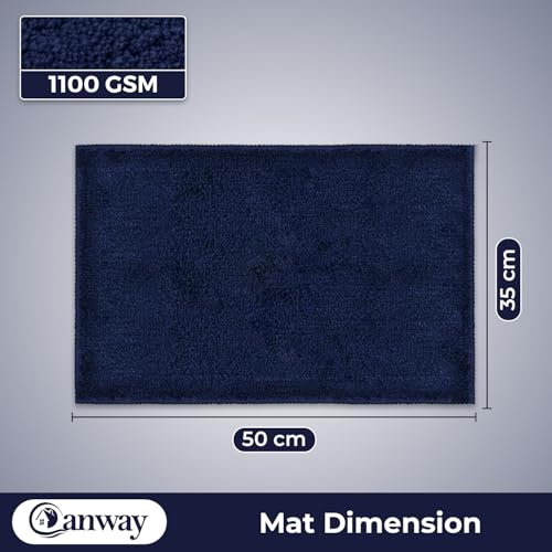 Image of CANWAY 1100 GSM |Pack of 2| 50x35 Cm Premium Microfiber Floor Mat | Ultra Soft & Super Absorbent | Anti-Slip Backing | Quick Dry Bath, Bathroom & Kitchen Mat|Navy-Blue