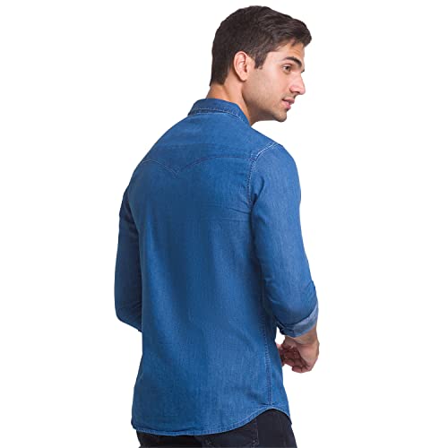 Image of Spykar Men Slim Fit Full Sleeves Shirt (Size: M)-MSH-02BBDS-335-Light Blue