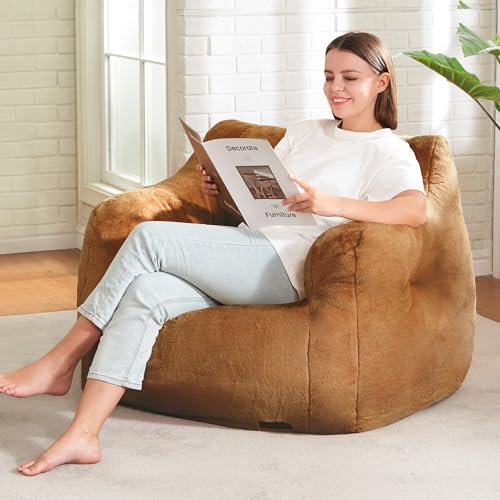 Image of Hobestluk Bean Bag Chair for Adult Small Bean Bag Chairs with Arms Furry Beanbag Chair with Foam Filler Stuffed Bean Bag Sofa for Reading in Bedroom Living Room and Dorms(Brown)