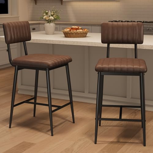 Butacos IDEALHOUSE, Set de 6 unidades, con respaldo y reposapiés, altura para barra, asiento acolchado grueso y patas metálicas reforzadas, color marrón miniatura 5