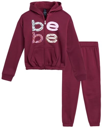Catálogo de Chándales para Niña los 10 mejores. 44 Bebe - Conjunto de chándal para niña - 2 piezas de forro polar con lentejuelas y pantalones deportivos (7-16), Rojo Profundo, 10-12