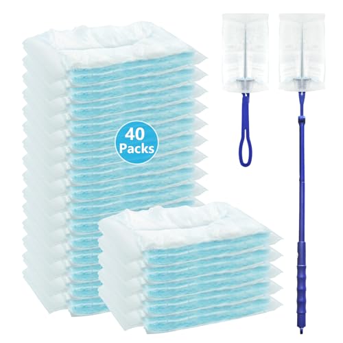 MSLHUB 40 piezas de imanes para polvo Swiffer, paquete de recarga de plumero con 2 asas para Swiffer Duster, paños desechables, antiestáticos para limpiar pelos de animales, polvo y suciedad
