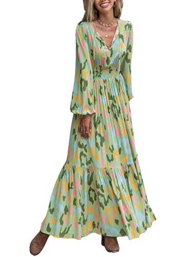 Image of SGF11 Floral Summer Dresses for Women 2026 Design Boho V Neck Short Sleeve Slit Maxi Dress Wear Casual