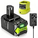 18V 5.5Ah Li-ion Battery Replacement for Ryobi P108 and Charger for ONE+