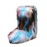Furry Boots for Women Faux Fur Ankle Booties, Fluffy Fuzzy Fur Snow Boots For Girls Solid Color Round Toe Flat Rubber Sole for Fashion Christmas Outdoor Party Faux Fur Fluffy Boots for Women Outdoor