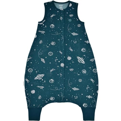 Image of Woolino 4 Season Baby Sleep Bag or Sack with feet, Australian Merino Wool and Organic Cotton, 6-18m, Space (Glow In The Dark)