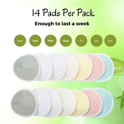 14-Pack Organic Bamboo Nursing Pads - Reusable Breast Pads For Breastfeeding, Nipple Pads, Washable Nursing Pad, Breastfeeding Pads For Leaking, Breast Milk Pads, Bra Pads (Pastel Touch, X-Large 5.5”) #TOP5