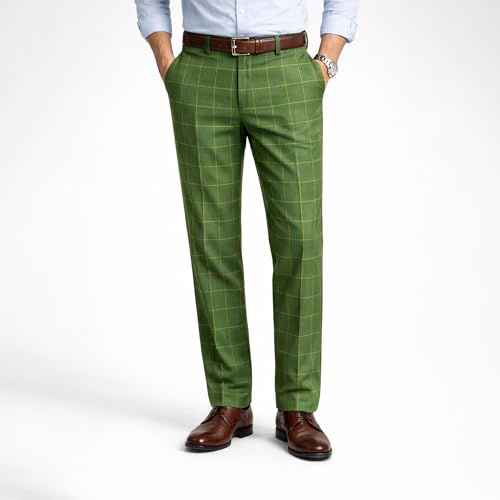Image of BIGREAMS Unstitched Checkered Suiting Luxury Pants Fabric for Men - 1.5 Meter Pant Piece | Premium Blended Material | Soft Finish | Ideal for Formal Trousers