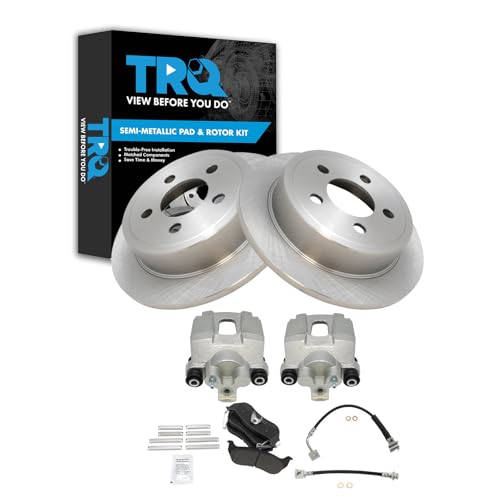 Image of TRQ Rear Brake Pad and Rotor Set Semi Metallic Rotors Calipers Hoses | For 2006-2007 Jeep Liberty