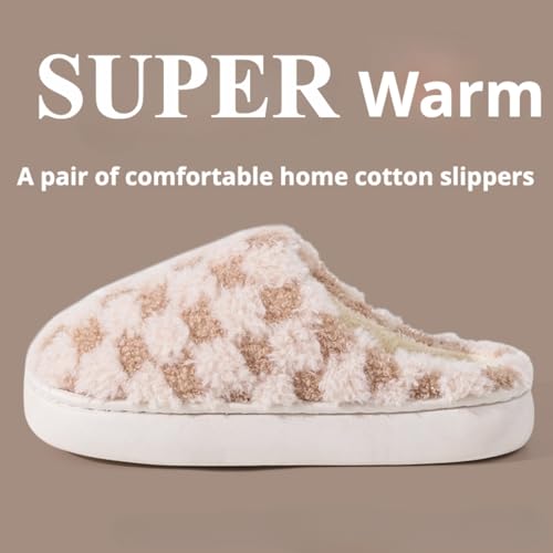 Cotton Slippers Checkered Fuzzy Thick-soled Winter Soft Rubber Bottom Warm Unisex Non-slip Floor Bedroom Home Casual2