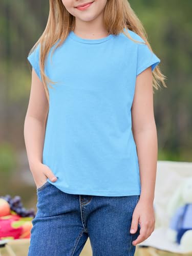 Image of Imily Bela Girls Short Sleeve T Shirts Crew Neck Cap Sleeve Tank Tops Casual Loose Summer Shirt Kids 5-14 Years