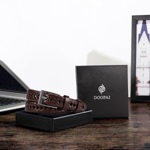 Image of DOOPAI Men's Braided Leather Dress Belt, Adjustable | Hand-woven genuine leather, 1 /4-inch adjustment and durable single-prong buckle for dress, casual, golf, jeans and daily wear
