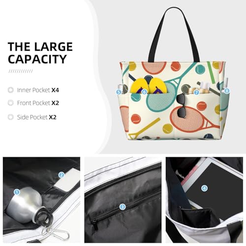 Racket And Tennis Ball Large Beach Bag Waterproof Sandproof Swim Tote Pool Bag For Women With Zipper2