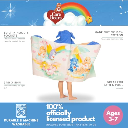 Image of Care Bears Retro Kids Super Soft Bath /Pool /Beach Soft Cotton Terry Hooded Towel Wrap, 24 in x 50 in, (Officially Licensed Product) By Franco