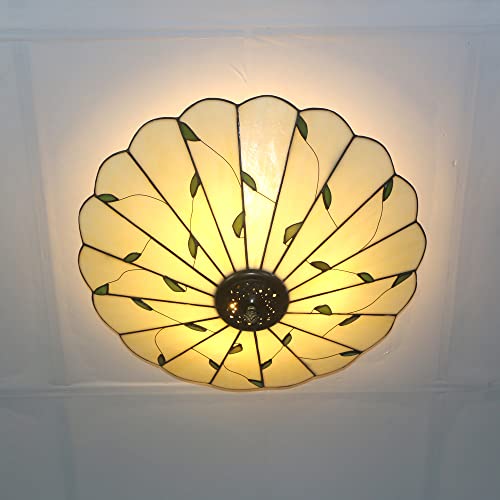 Skyweel 16 Inch Vintage Leaf Tiffany Style Ceiling Light Stained Glass Ceiling Lamp Flush Mount Ceiling Lighting Fixtures Lamps (40CM Leaf A) - Image 4