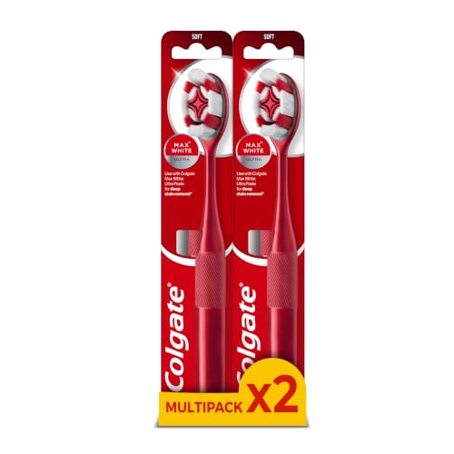 Colgate Cepillo de Dientes Manual Max White Ultra | blanqueador | elimina manchas superficiales | mejor eliminación de manchas entre dientes y encías | filamentos de carbón en espiral (Paquete de 2)