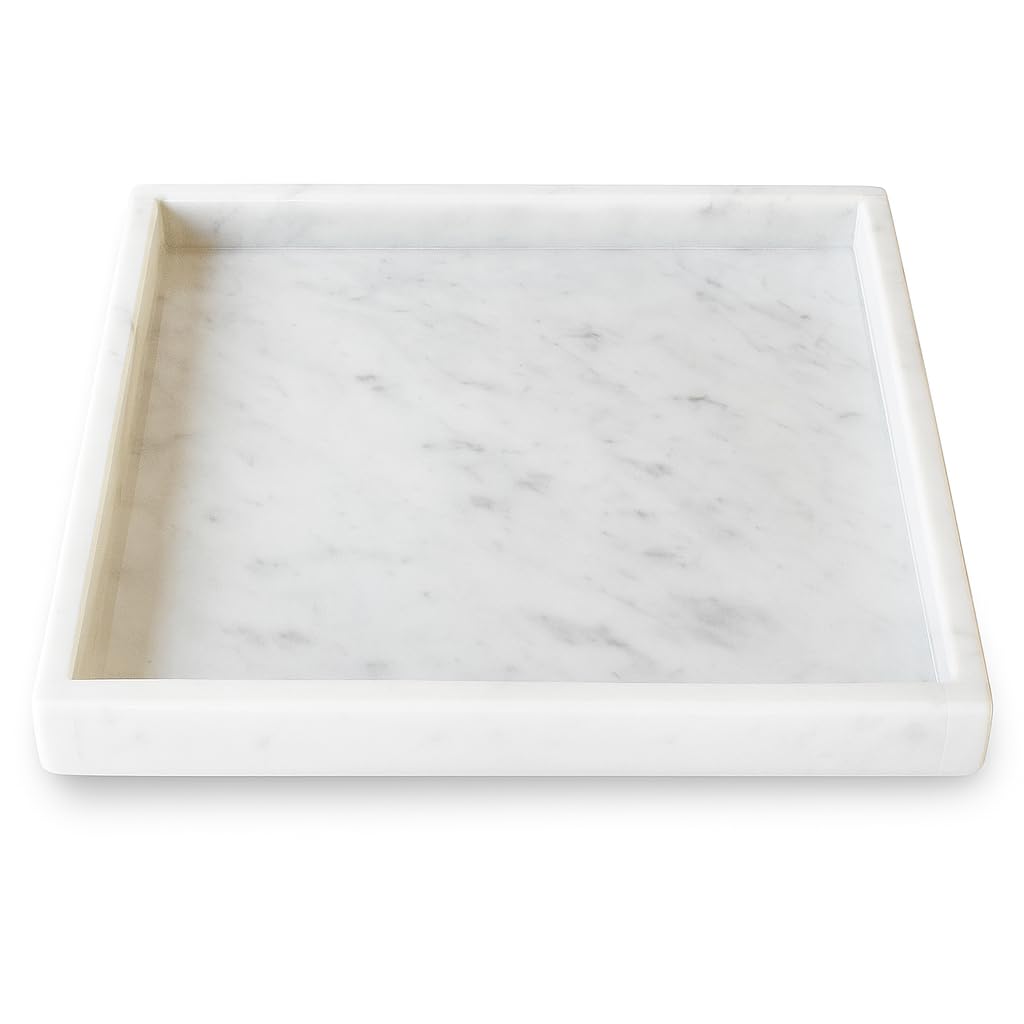 Bandeja Cuadrada de mármol Blanco 25x25 cm | Centro de Mesa Elegante y Minimalista | Diseño Artesanal Italiano – Kalu Creations