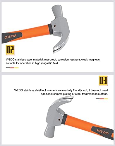 Miniatura 6 de WEDO Martillos de garra de acero inoxidable con mango de goma, resistente a los golpes, mango antideslizante, cara pulida, a prueba de óxido,