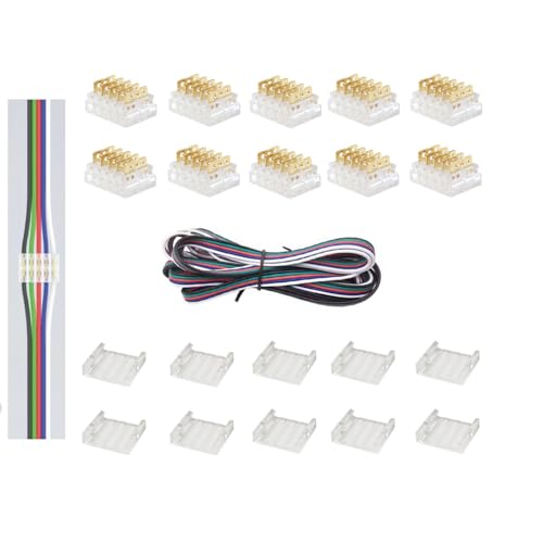 Image of Wire Connectors Quick Connect Terminal, Wire to Wire Junction Terminals 5-Pin Electrical Splice Crimp Set -Compatible with 3M/9.8FT 22 AWG LED Extension Cable (10 Pack with Caps)