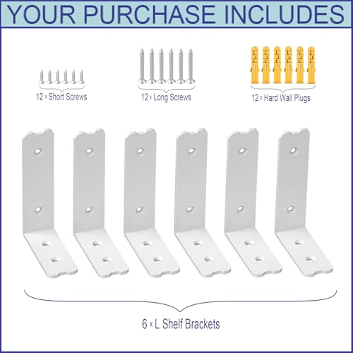 Holmorisent Heavy Duty Shelf Bracket L Shelf Brackets 6 inch, L Brackets Holds 200 lbs Made of Super-Hard Special Steel, White Shelf Bracket with Hardware 6 Pack (6” x 4”) by Holmorisent - Image 4