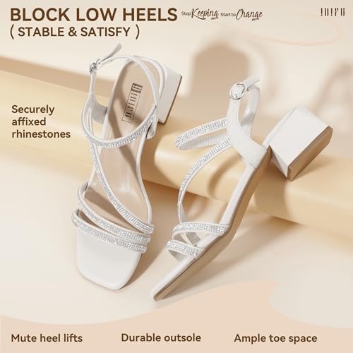 IDIFU White Rhinestone Low Heels for Women Strappy Chunky Block Short Square Open Toe Heeled Sandals Wedding Bride Bridal Bridesmaid Shoes Sparkly Bling Comfy Thick Heels(White Rhinestone, 9.5) by IDIFU - Used condition - Image 5