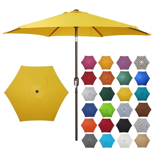 Image of Blissun 7.5 ft Patio Umbrella, Yard Umbrella, Outdoor Market Umbrella with Push Button Tilt Crank, Yellow