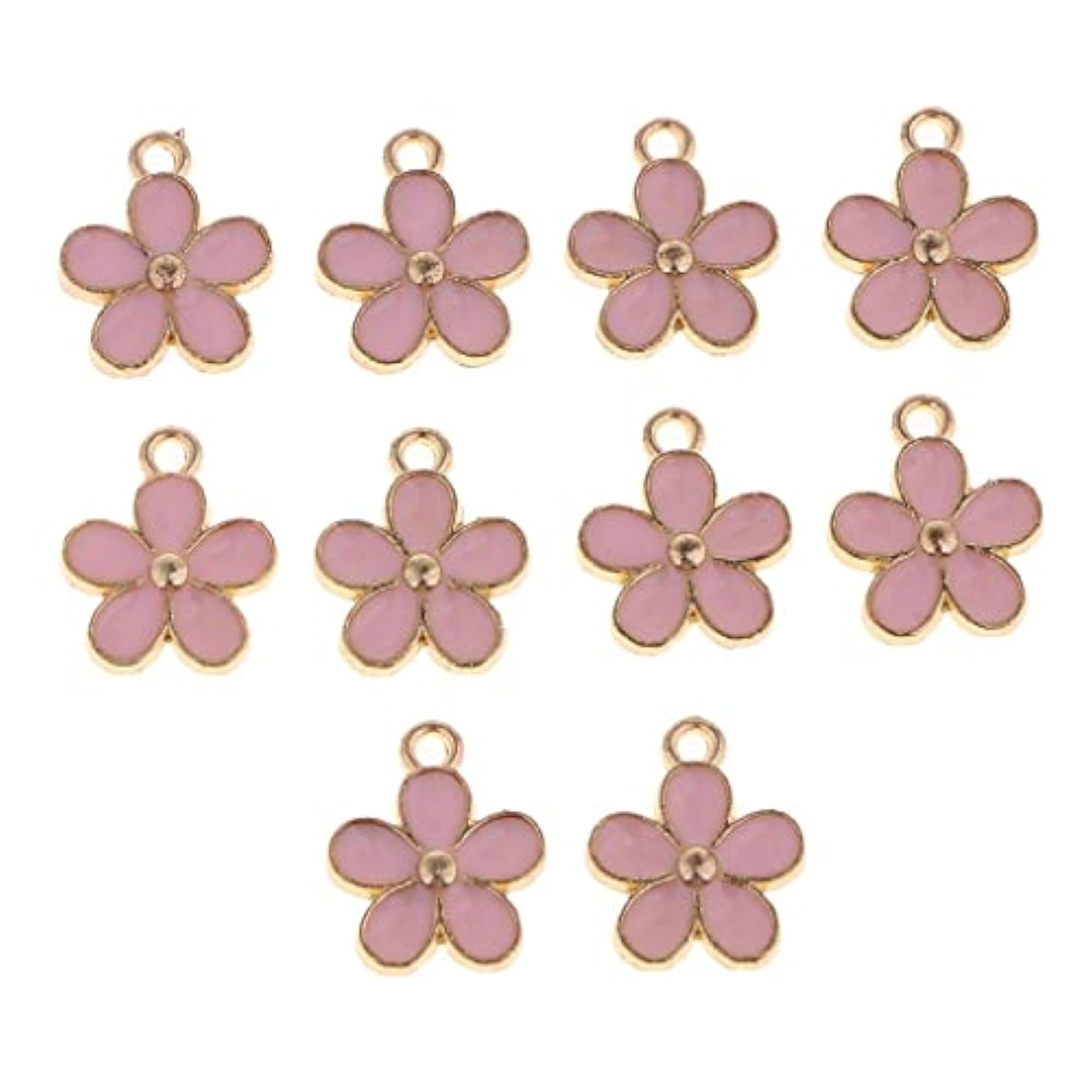 10Pcs Pink Enamel Flower Charms for DIY Bracelets