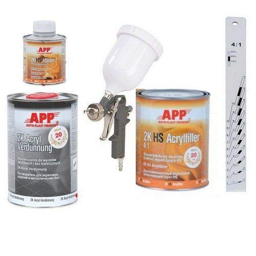 Appret garnissant gris APP 2K avec durcisseur + diluant + règle gradué + pistolet
