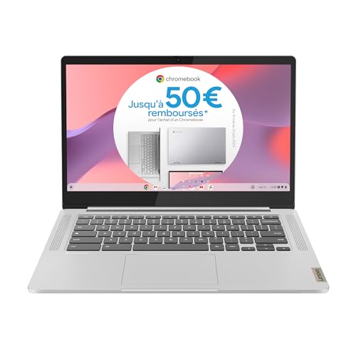 Lenovo IdeaPad Slim 3 Chromebook 14M868 - Computer portatile 14'' FHD (MediaTek Kompanio 520, RAM 8GB, SSD 128GB, Arm Mali-G52 2EE MC2 GPU, Chrome OS) Tastiera AZERTY Francese - Grigio
