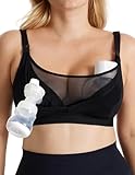 momcozy Mesh Support Pumping Bra Hands Free Suitable for 36C-44G, HF018 Comfortable Plus Size Pumping and Nursing Bra in One Black