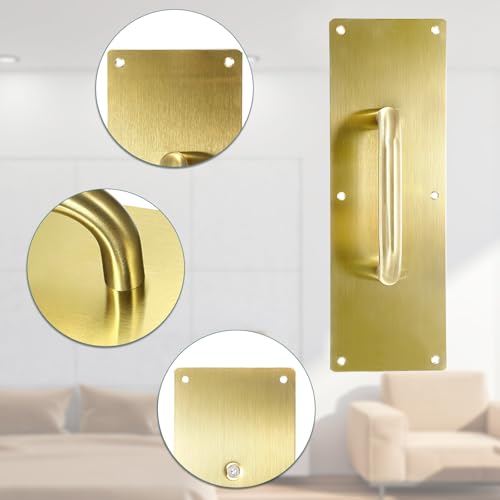 Image of Sumnacon 1 Set 12 inch Stainess Steel Door Handle Pull & Push Plate - Heavy Dutyr Gold Gate Handle Bar for Home /Office /Warehouse /Public,Suitable of Wooden /Composite Door with Screws,Brushed
