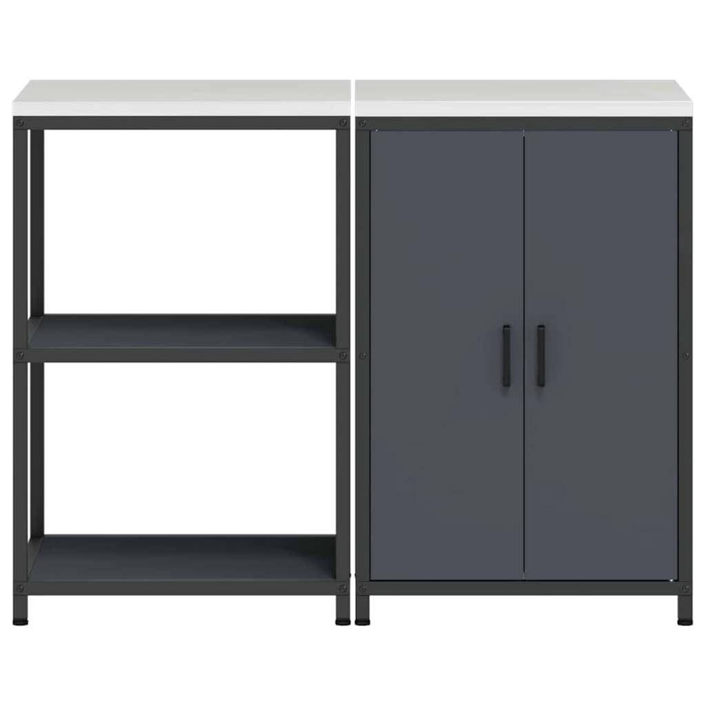 Küchenlager-Set 2-teilig aus Stahl, Küchenunterschrank mit Regalen und Türen, Moderner Vorratsschrank für die Küchenorganisation, 120 x 50 x 92 cm, Anthrazit