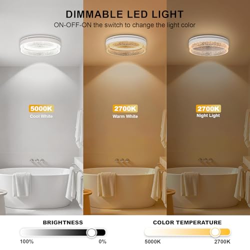 Extracto para baño Akicon con luz LED, ventilación de 110 CFM y nivel de ruido de 1.5 sones, diseño moderno blanco para instalación en techo miniatura 3