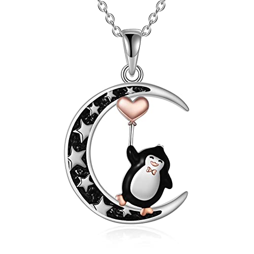 Yfn Penguin Necklace Sterling Silver Cute Animal Pendant Jewelry Gifts For Women Girls Mother Daughter Sister Friend (Penguin Moon) #TOP27