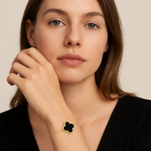 Image of Lucky Charm Clover Bracelet for Women | 925 Sterling Silver with 18K Gold Plating | Adjustable & Anti-Tarnish | Stylish Designer-Inspired Jewelry