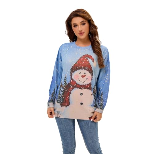 Image of Women's Boho Christmas Sweater, Oversized Long Sleeve Graphic Knit Pullover, Loose Fit Casual Top with Drop Shoulder