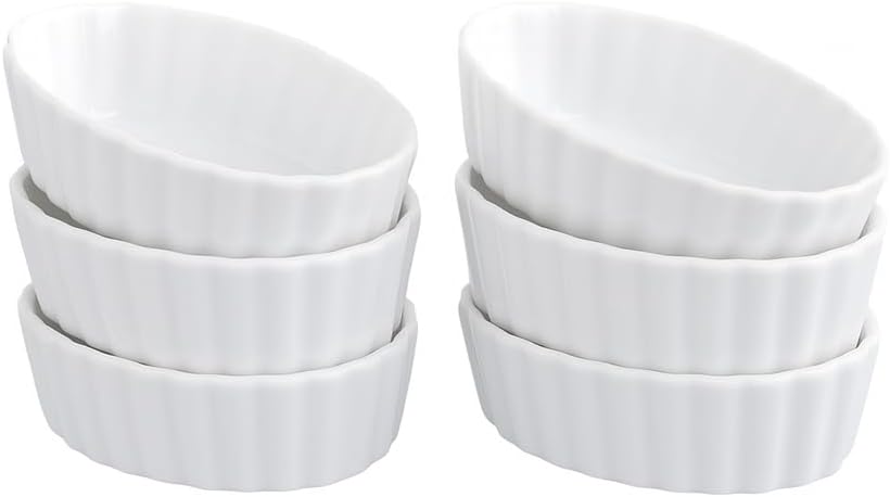HIC Kitchen Heart Creme Brulee Set, Fine Porcelain, 5 x 1-inch, Set of 6