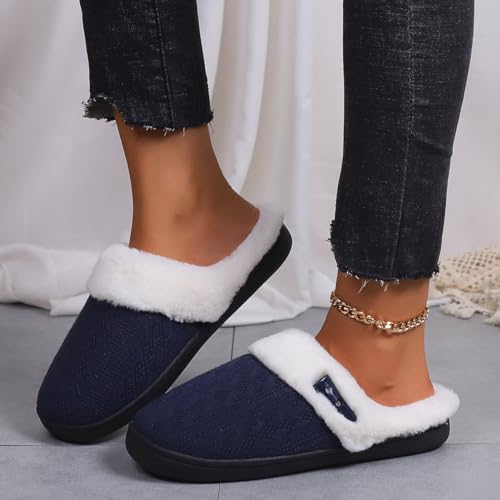 Women's Fuzzy Slip-On Slippers Winter Furry Slippers Cozy Soft Fleece Lined Shoe Lightweight Memory Foam Indoor House Shoes Scuff Outdoor Indoor Warm Plush Bedroom Shoes with Faux Fur Lining3