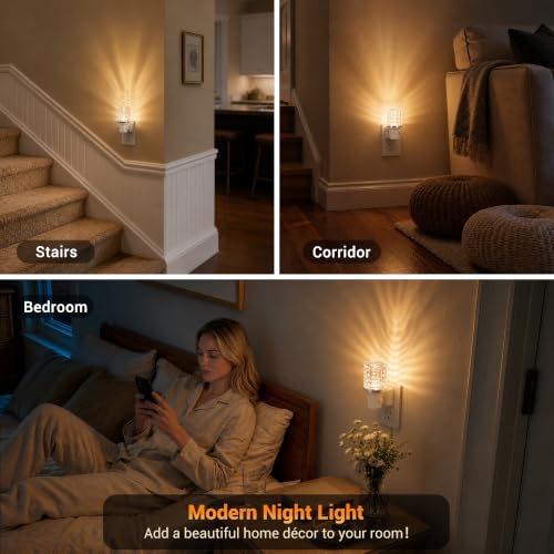 Image of JandCase LED Night Light, Dimmable Night Lights Plug into Wall,Dusk to Dawn | Modern Nightlight, Auto On Off Light Sensor, 3000K Soft White Night Light 0-100LM Brightness, Bathroom Hallway Bedroom Decor