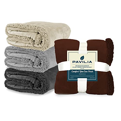 Pavilia Waterproof Blanket For Couch, Sofa | Waterproof Dog Blanket For Large Dog, Puppy, Cat | Pet Blanket Protector | Plush Soft Warm Fuzzy Sherpa Blanket Bed Throw, Light Grey, 60X80 #TOP6