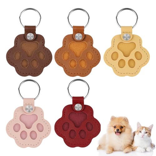 Cobpom Dog Fur Storage Keychain,Cat Paw Shaped Keychains,Cute Leather Paw