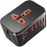 Universal Travel Adapter Worldwide, European Travel Plug Adapter with 2 USB C, 2 USB A and Multi AC Outlets, International Power Adaptor for EU US UK AUS 200+ Countries, Travel Essentials