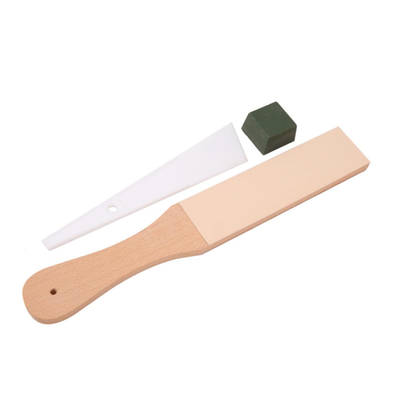 Uonlytech 1 Set Wood Handle Sharpening Strop with Dual Sided Leather Polishing Board for Razors Knives Woodworking Tools Compact Easy to Store