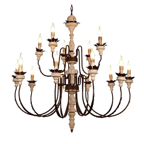 Lámpara de araña de madera maciza estilo retro artesanal for sala de estar, casa de campo, iglesia, villa, comedor, isla, vestíbulo, decoración interior colgante, iluminación