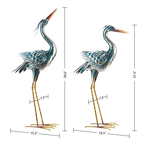 chisheen Crane Garden Statues Outdoor Metal Yard Art Statues and Sculptures,Blue (2-Pack)