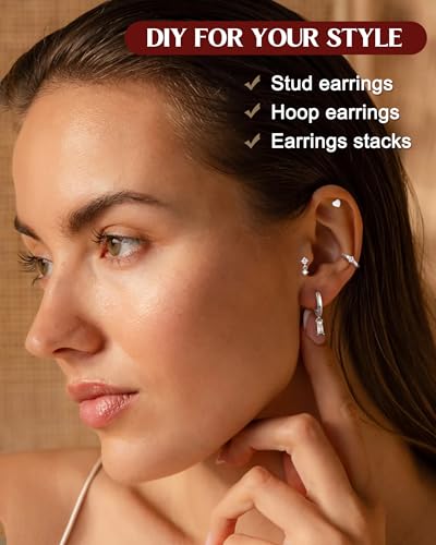 Hypoallergenic Flat Back Earrings Dainty 14k Gold plated Cartilage Earring Sets for Multiple Piercing 20G Surgical Stainless Steel Earrings for Women Trendy Small Hoop Flatback Stud Earrings Stacks4