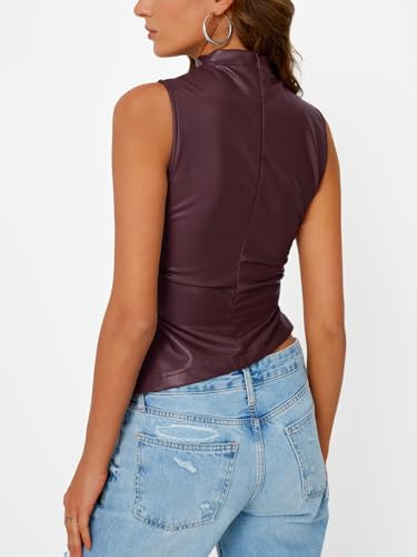 Trendy Queen Going Out Tops Leather Top Fall Outfits 2025 Asymmetrical Mock Neck p Sexy Corset Club Outfit4