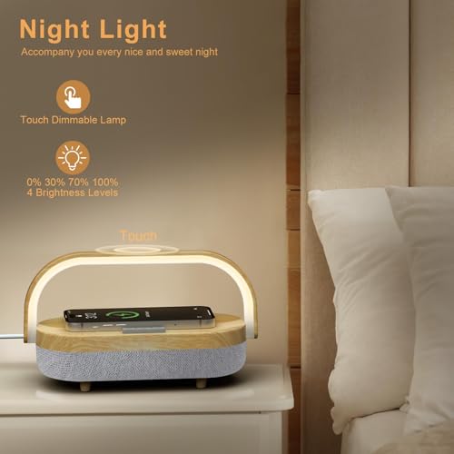 Nightstand Lamp with Wireless Charger,4 in 1 Touch Bedside Lamp Bluetooth Speaker,Portable Dimmable LED Night Light,Corporate Gifts Premium for Employees Clients,Birthday Gifts Women Wife Friend - Image 2