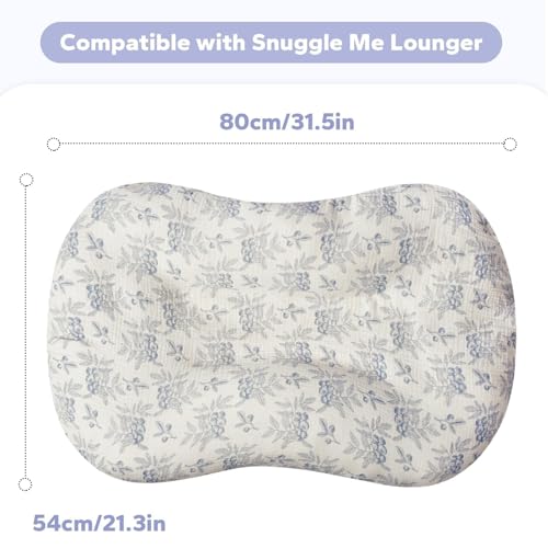 Image of FUNUPUP Muslin Baby Lounger Cover Only, Blueberries & Blue | 100% Muslin Cotton Soft Breathable Easy On /Off Envelope Closure Machine Washable Easy-Clean Protector Neutral Colors