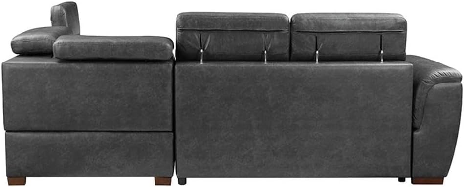 Pemberly Row 2-Piece Sectional Sofa, Gray Faux Leather Upholstery, Tufted Design, Pull-Out Bed, Hidden Storage Chaise, Adjustable Headrests, Solid Wood Legs, Modern Living Room Seating with Comfort